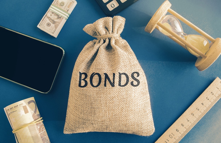 Money bag with the word Bonds